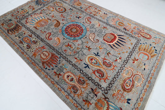 187 x 290 cm | Traditional Floral Area Rug Afghan Hand Knotted veg Dye Wool carpet - ART WOOL CARPET
