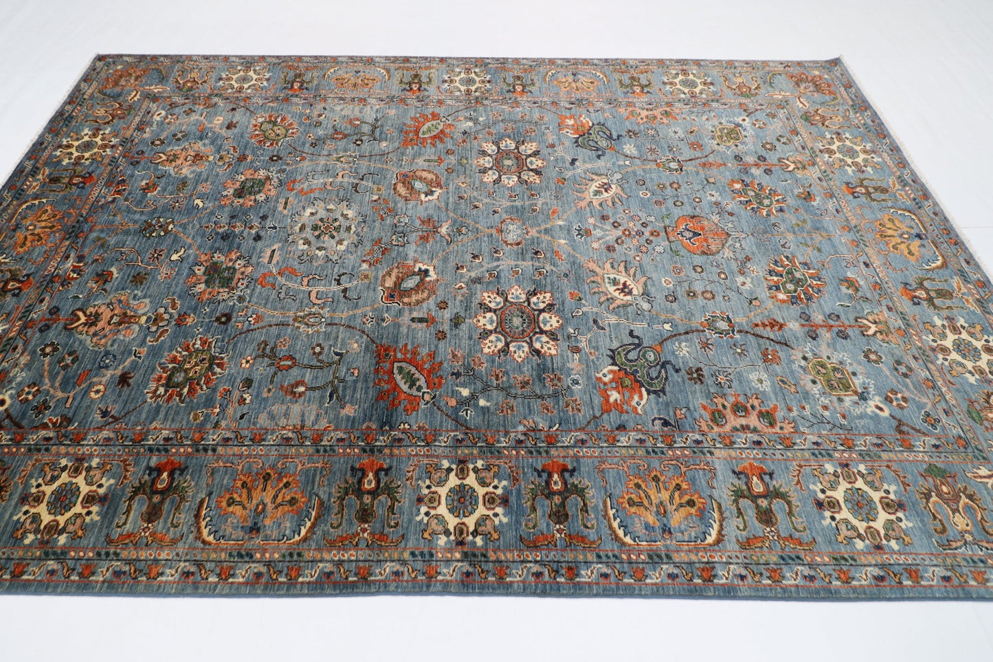 203 x 299 cm | Traditional Floral Area Rug Afghan Hand Knotted veg Dye Wool carpet - ART WOOL CARPET