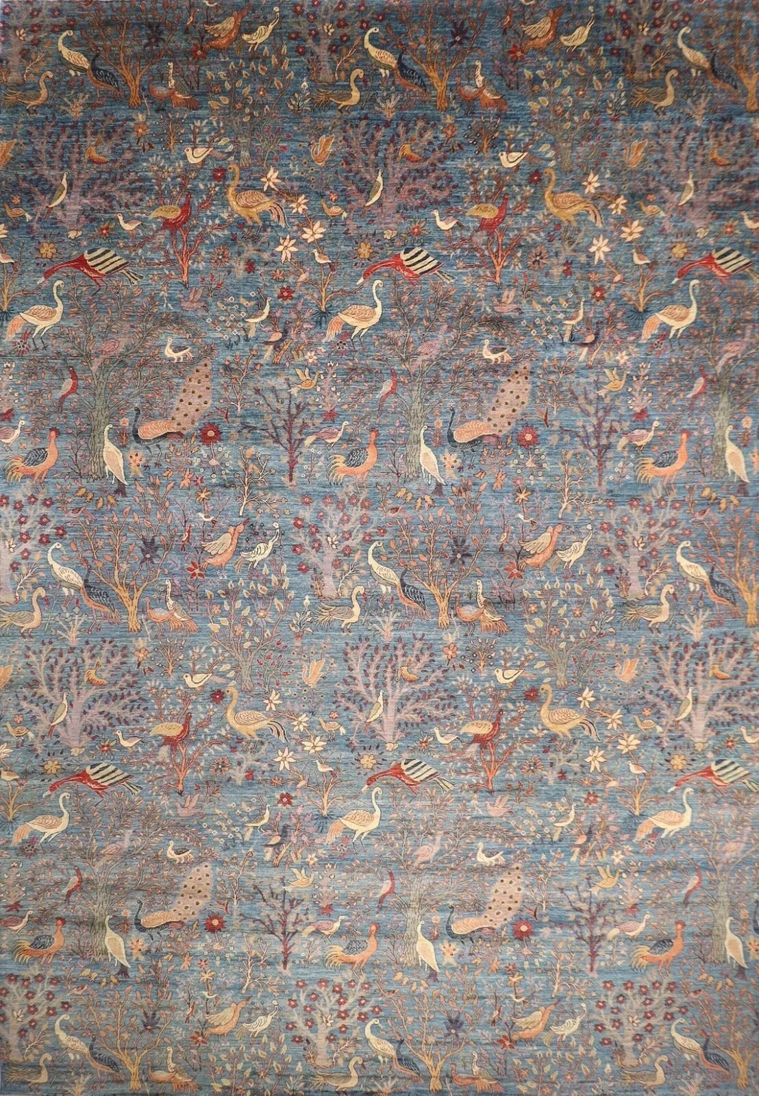 377 x 558 cm | Birds Blue Afghan Tribal Hand Knotted Carpet