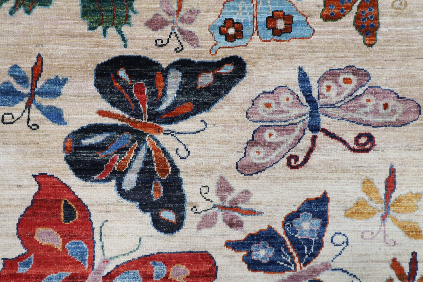 91 x 305 cm | Oriental Butterfly Beige Runner Rug Afghan Hand Knotted Veg Dye Wool carpet - ART WOOL CARPET