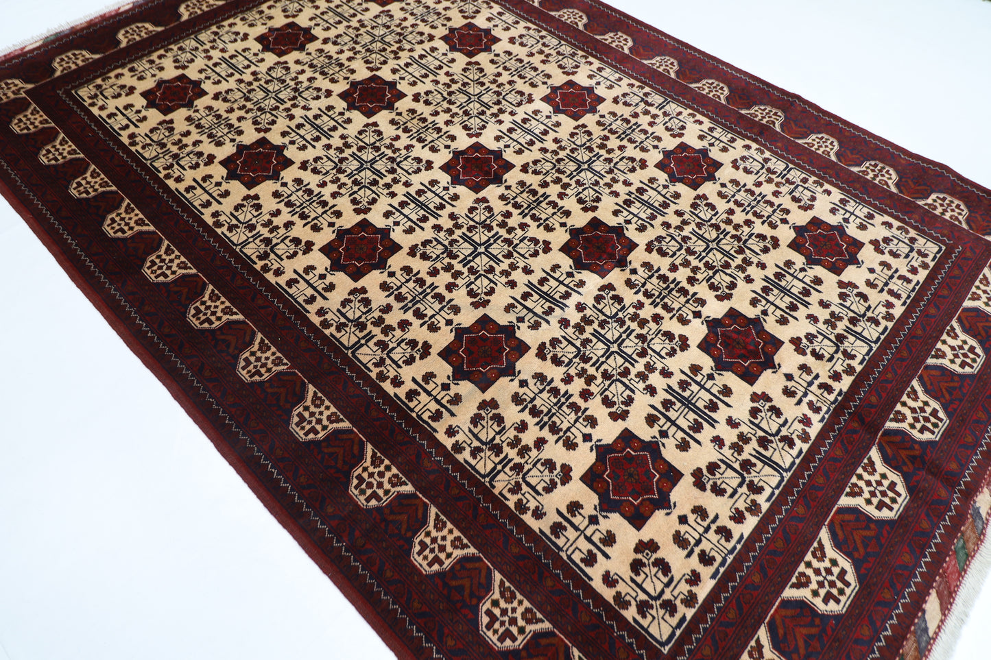 203 x 303 cm | Beige Khal Mohammadi Afghan Tribal Hand Knotted Wool Carpet