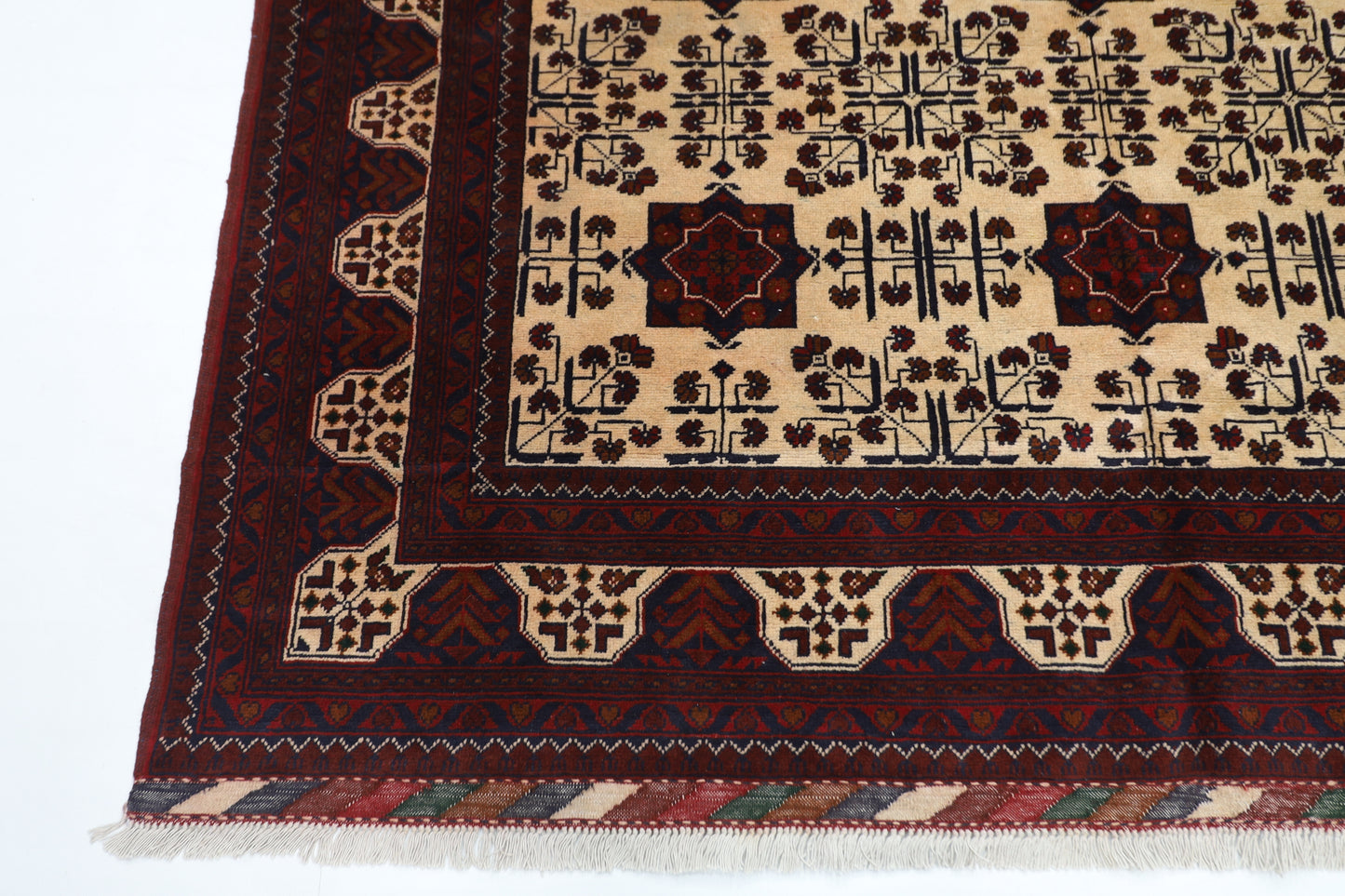 203 x 303 cm | Beige Khal Mohammadi Afghan Tribal Hand Knotted Wool Carpet