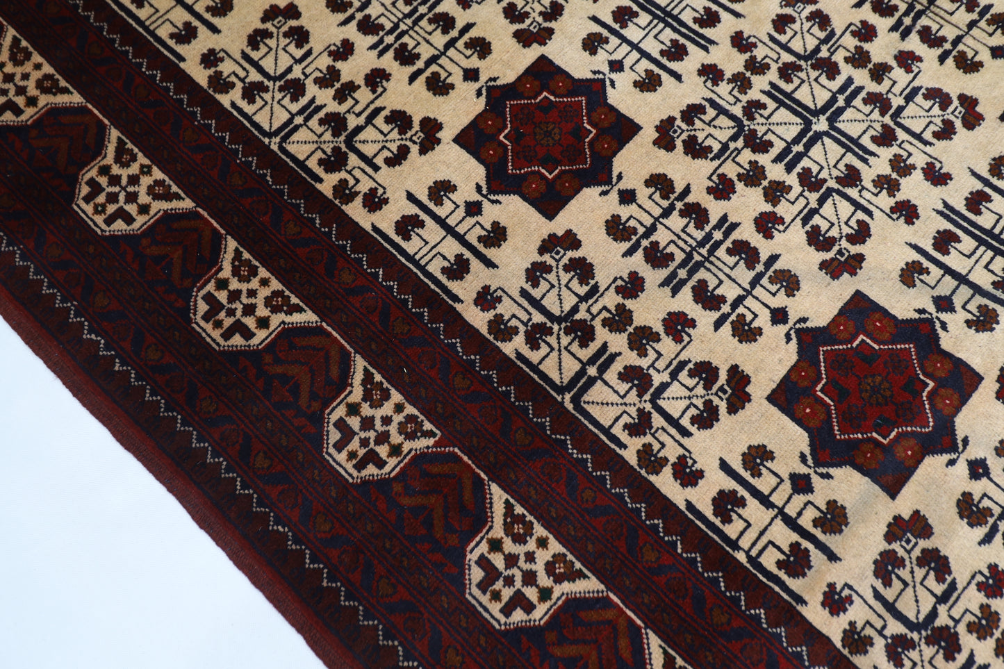 203 x 303 cm | Beige Khal Mohammadi Afghan Tribal Hand Knotted Wool Carpet