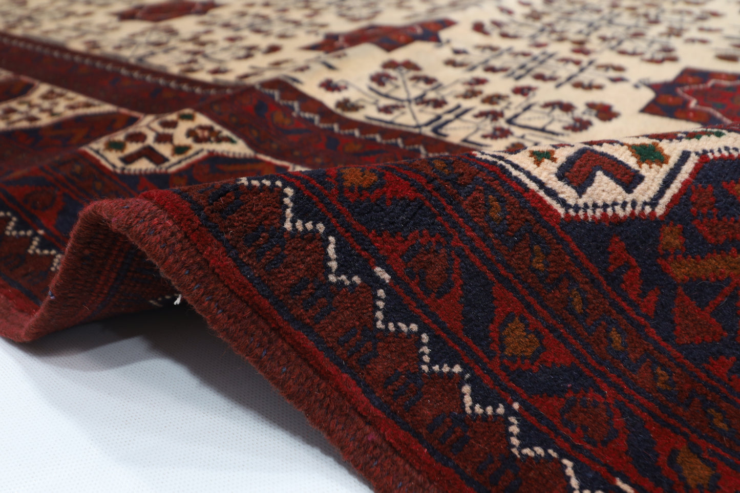 203 x 303 cm | Beige Khal Mohammadi Afghan Tribal Hand Knotted Wool Carpet