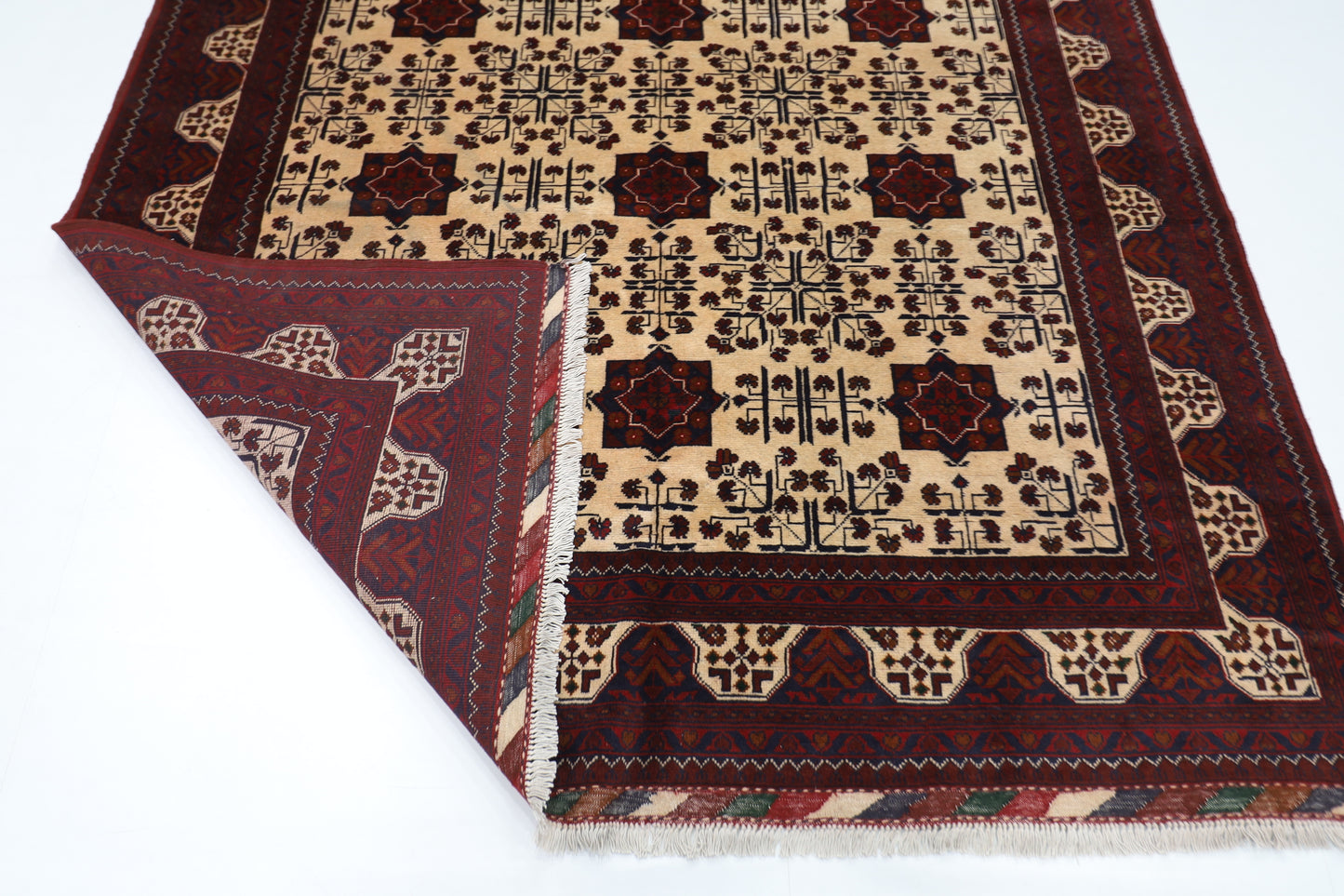 203 x 303 cm | Beige Khal Mohammadi Afghan Tribal Hand Knotted Wool Carpet