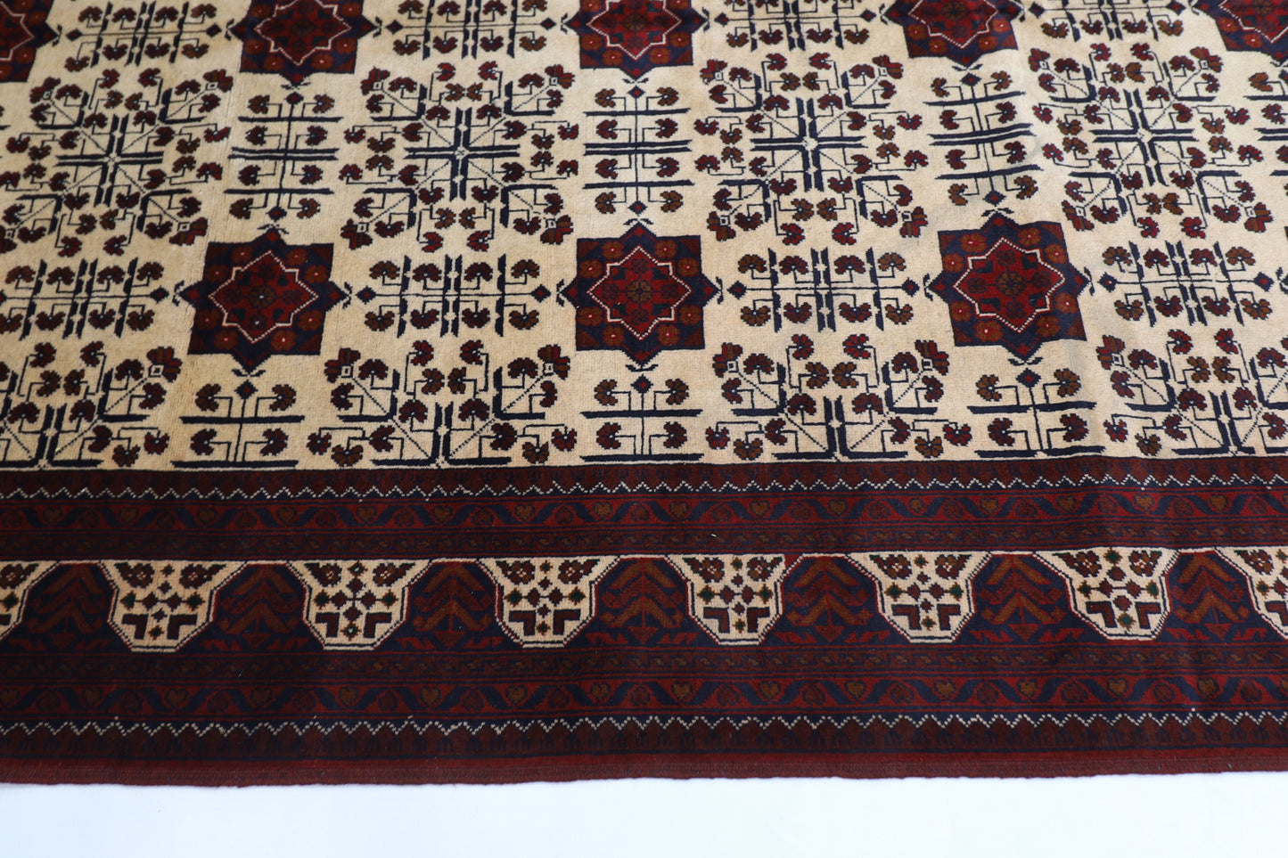 203 x 303 cm | Beige Khal Mohammadi Afghan Tribal Hand Knotted Wool Carpet