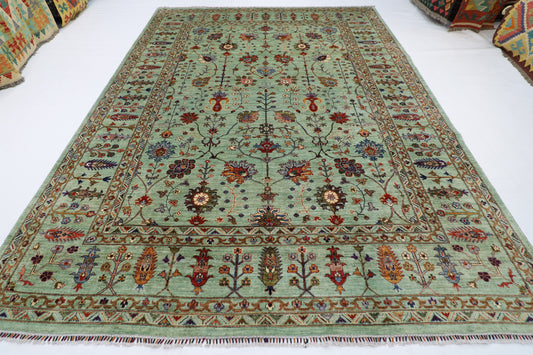 267 x 364 cm | Green Sultani Handmade Afghan Area Rug Hand Knotted Carpet Living Room Rug