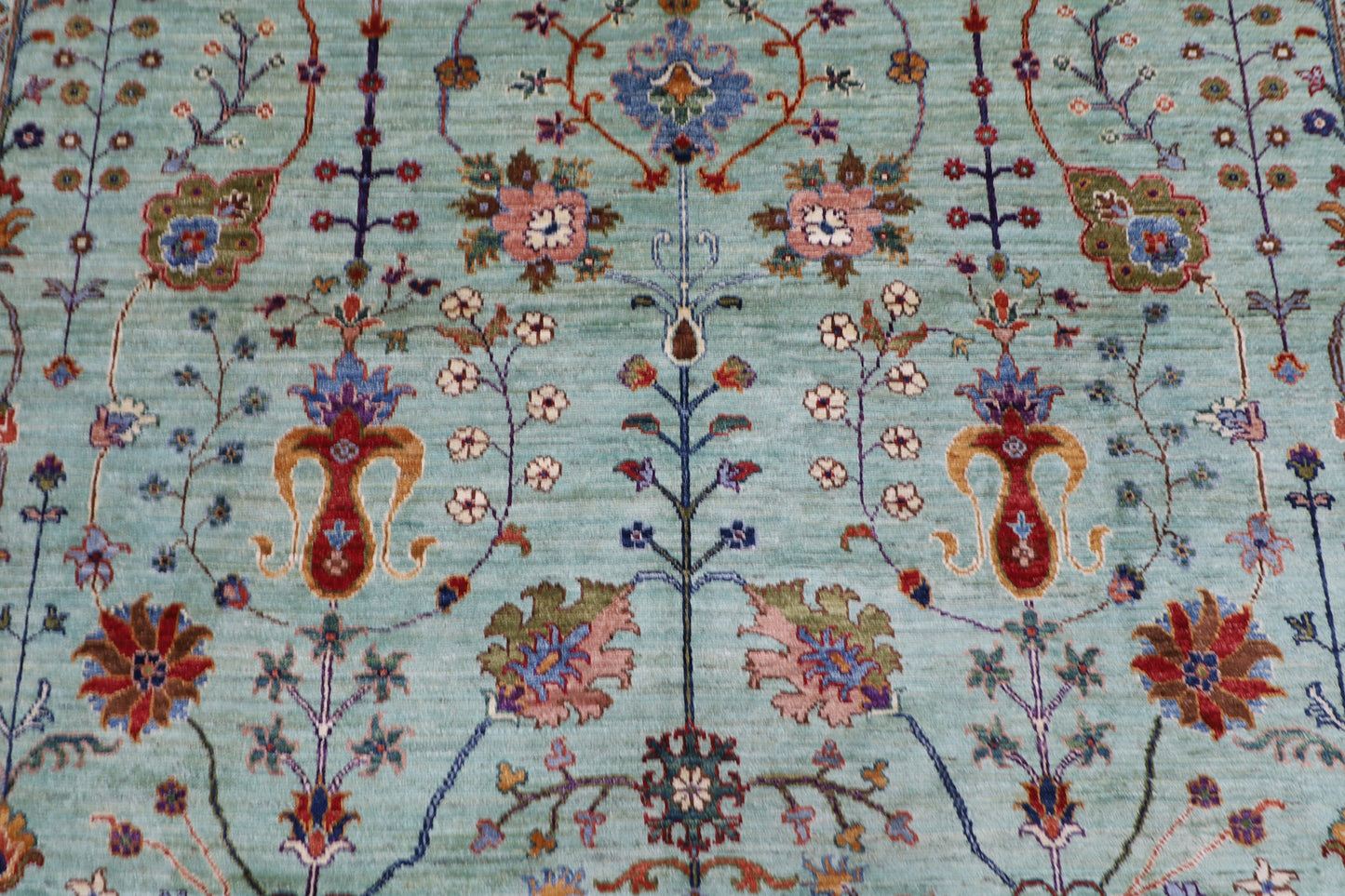 267 x 364 cm | Green Sultani Handmade Afghan Area Rug Hand Knotted Carpet Living Room Rug
