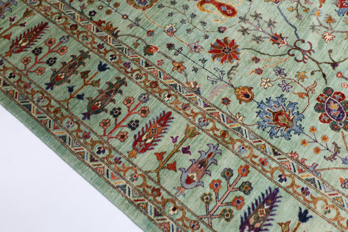 267 x 364 cm | Green Sultani Handmade Afghan Area Rug Hand Knotted Carpet Living Room Rug