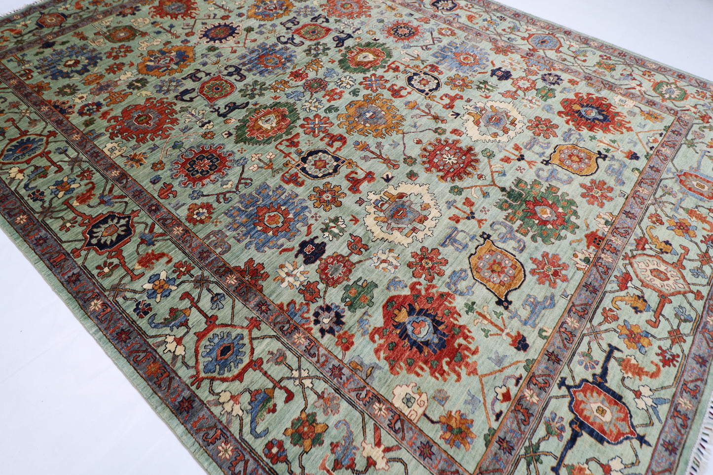 295 x 392 cm | Green Bidjar Handmade Afghan Area Rug Hand Knotted Carpet Living Room Rug