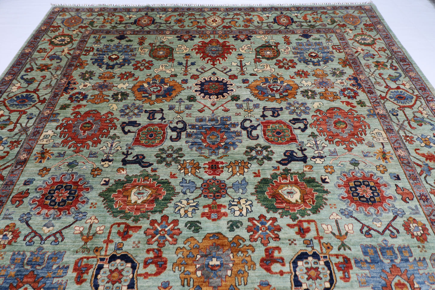 295 x 392 cm | Green Bidjar Handmade Afghan Area Rug Hand Knotted Carpet Living Room Rug