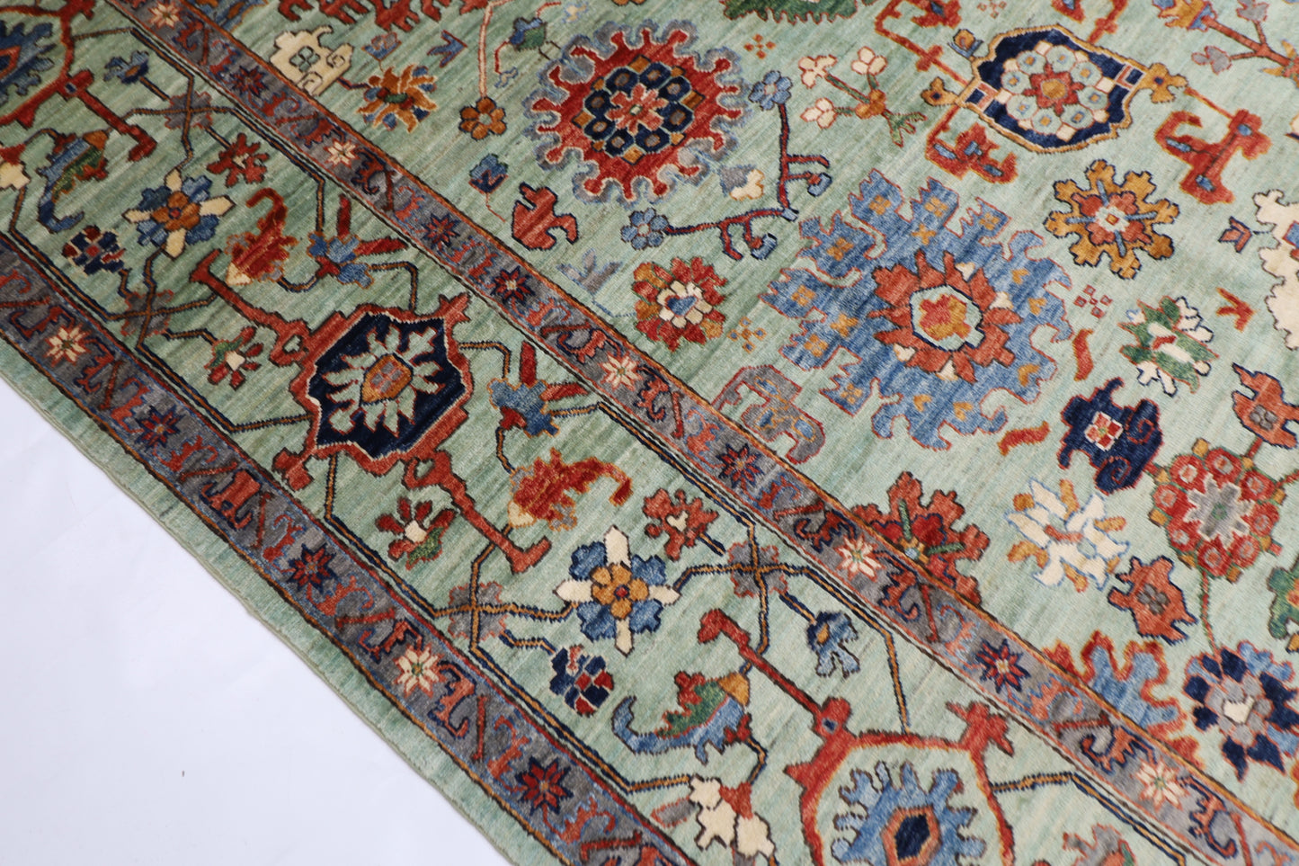295 x 392 cm | Green Bidjar Handmade Afghan Area Rug Hand Knotted Carpet Living Room Rug