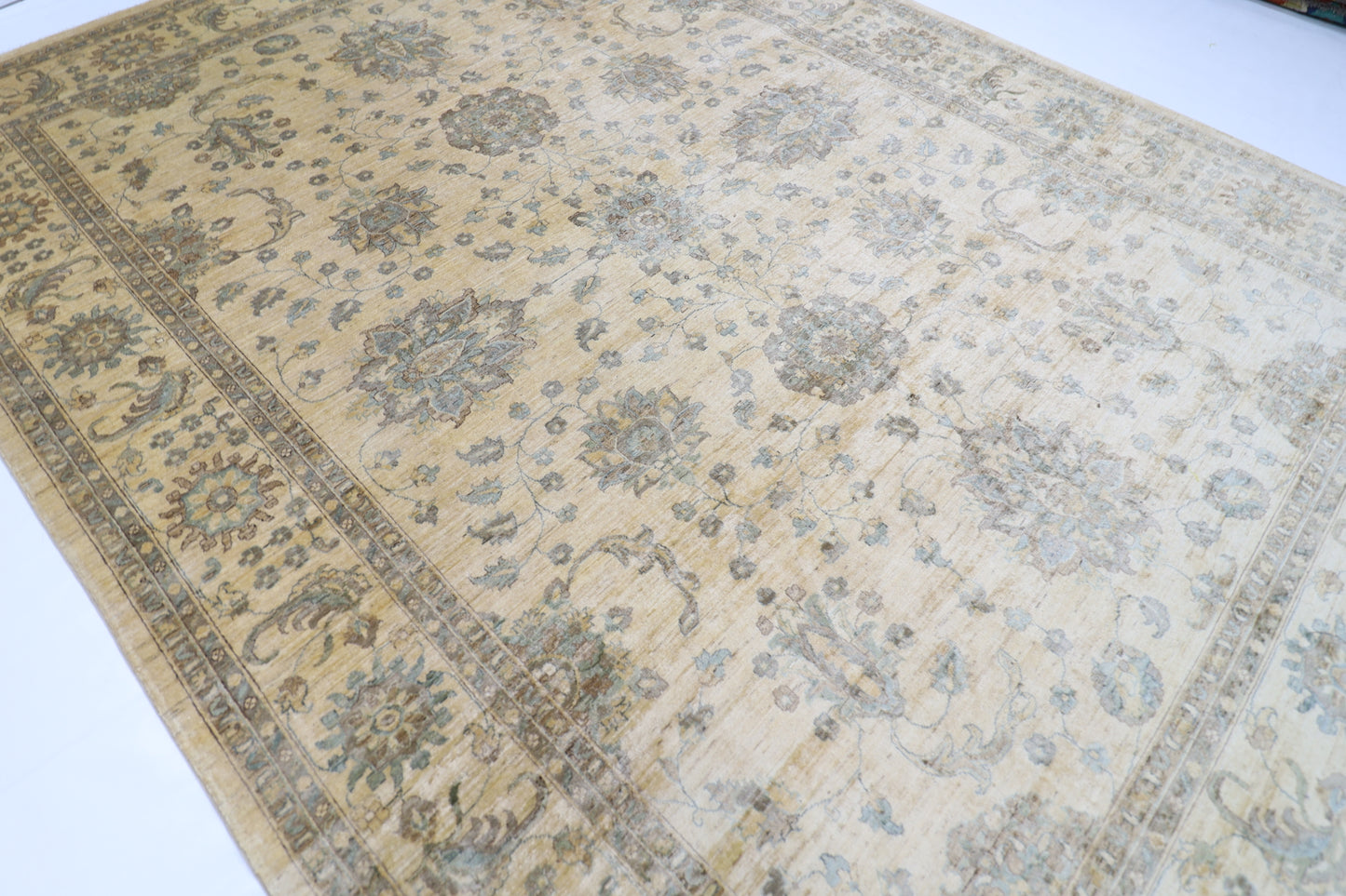 310 x 418 cm | Beige Floral Handmade Afghan Area Rug Hand Knotted Carpet Living Room Rug