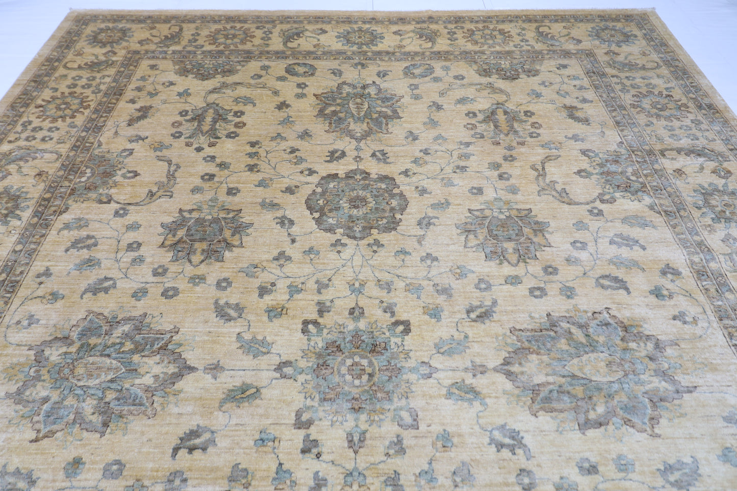310 x 418 cm | Beige Floral Handmade Afghan Area Rug Hand Knotted Carpet Living Room Rug