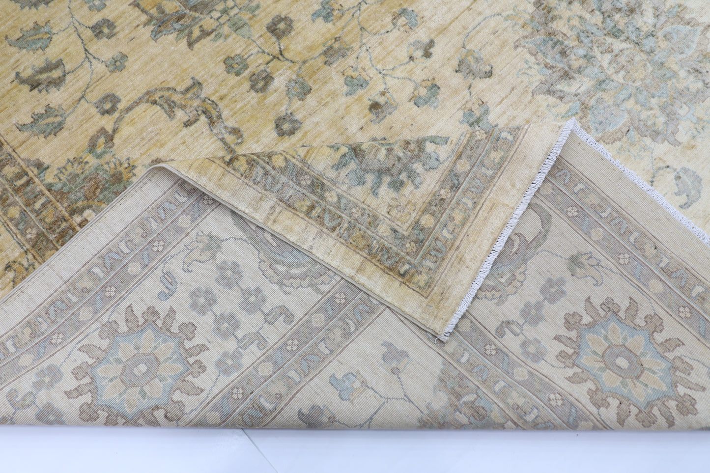310 x 418 cm | Beige Floral Handmade Afghan Area Rug Hand Knotted Carpet Living Room Rug