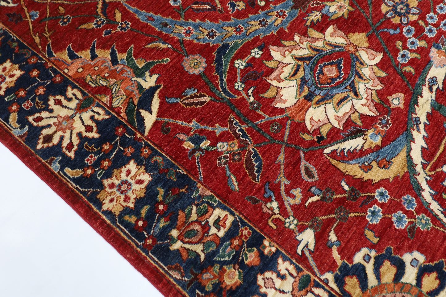 277 x 362 cm | Red Sickle Leaf Handmade Afghan Area Rug Hand Knotted Carpet Living Room Rug