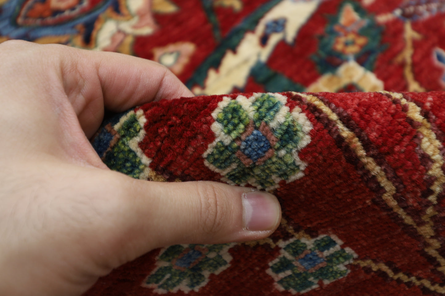 277 x 362 cm | Red Sickle Leaf Handmade Afghan Area Rug Hand Knotted Carpet Living Room Rug