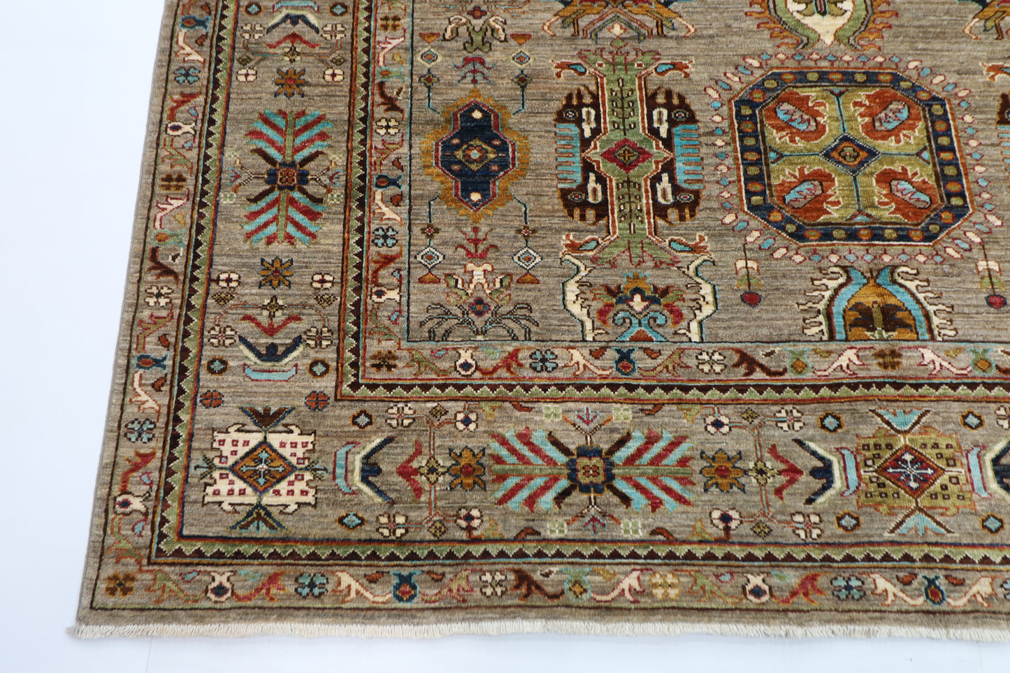 208 x 307 cm | Gray Waziri Handmade Afghan Area Rug Hand Knotted Carpet Living Room Rug