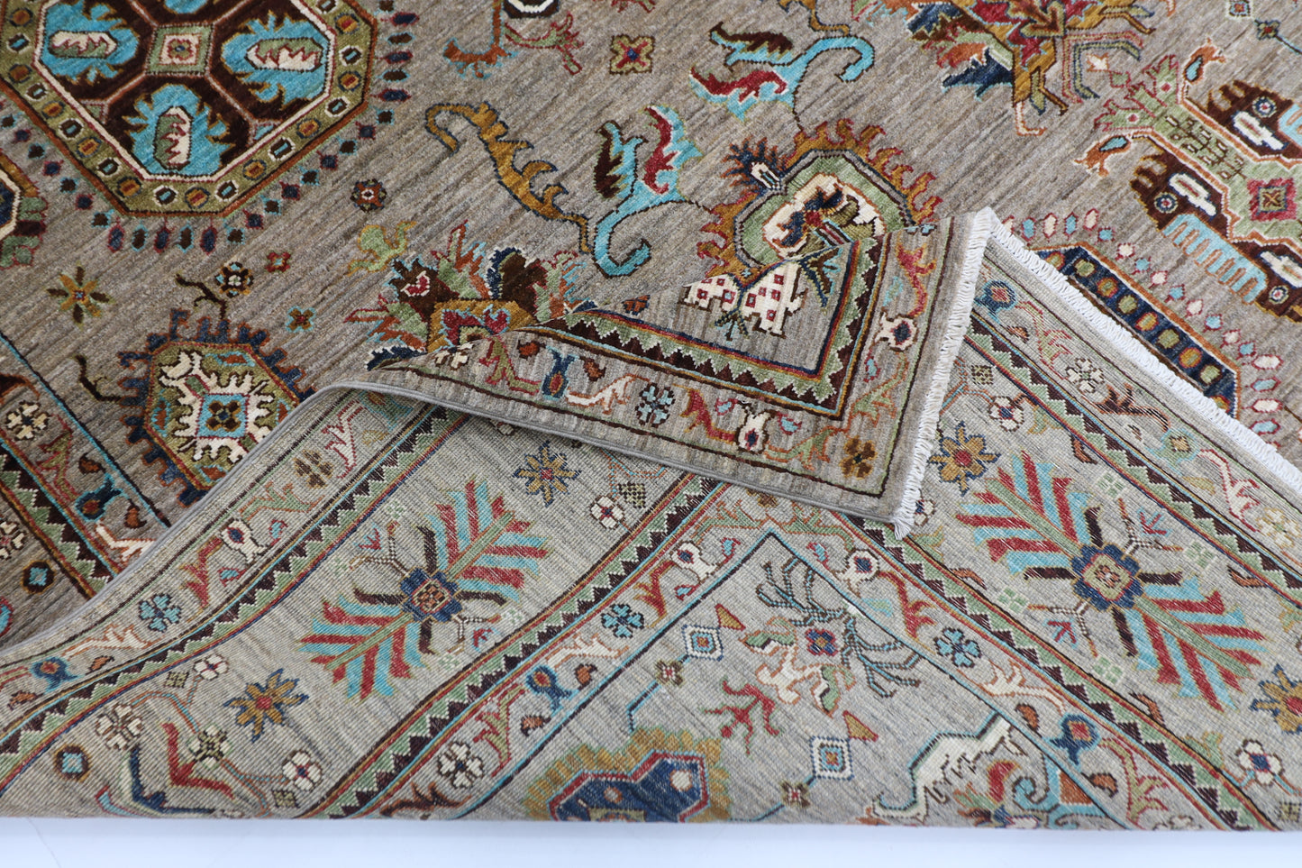 208 x 307 cm | Gray Waziri Handmade Afghan Area Rug Hand Knotted Carpet Living Room Rug