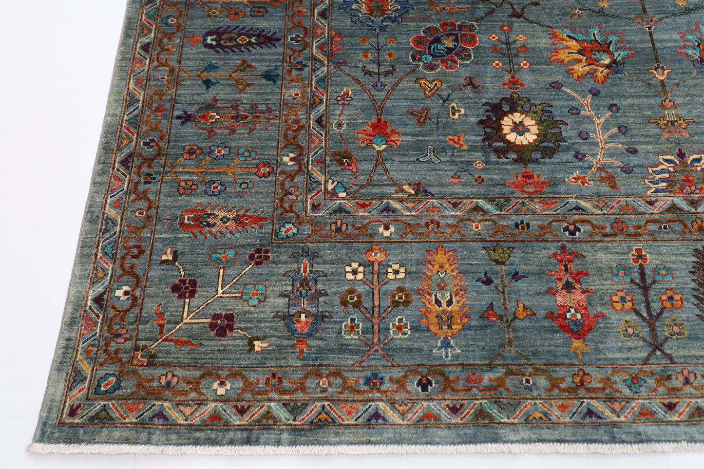 267 x 360 cm | Sultani Blueish Gray Handmade Afghan Area Rug Hand Knotted Carpet Living Room Rug