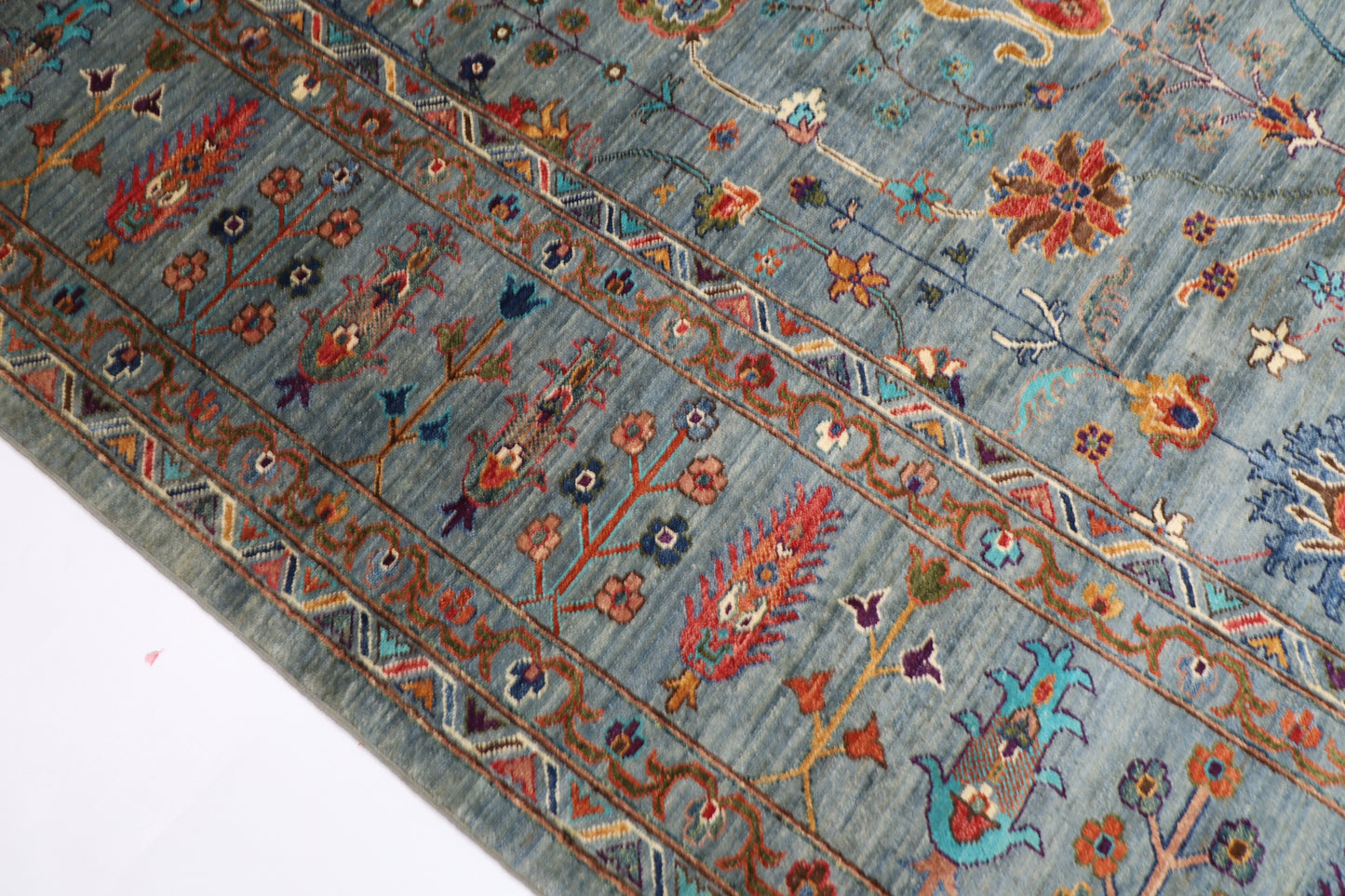 267 x 360 cm | Sultani Blueish Gray Handmade Afghan Area Rug Hand Knotted Carpet Living Room Rug