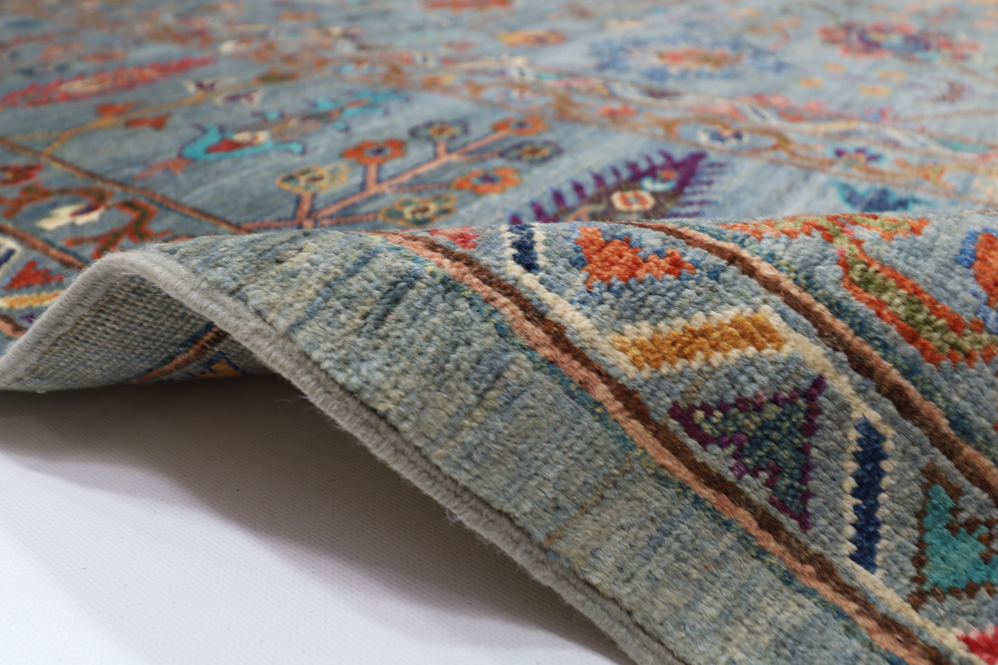 267 x 360 cm | Sultani Blueish Gray Handmade Afghan Area Rug Hand Knotted Carpet Living Room Rug
