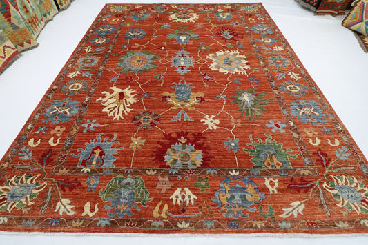 276 x 357 cm | Orange Oushak Handmade Afghan Area Rug Hand Knotted Carpet Living Room Rug
