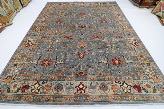 274 x 360 cm | Bidjar Gray Handmade Afghan Area Rug Hand Knotted Carpet Living Room Rug