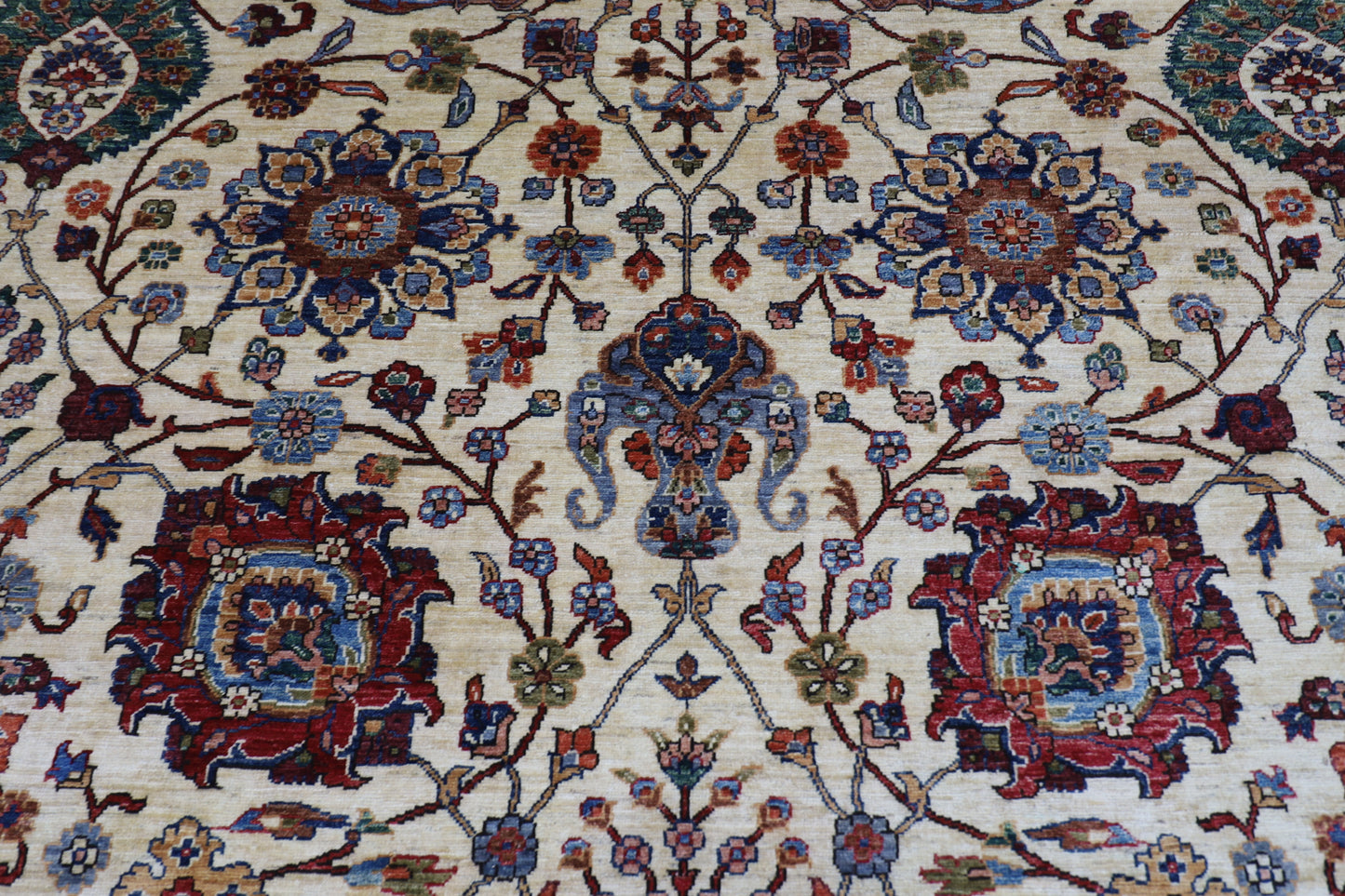 305 x 420 cm | Beige Floral Handmade Afghan Area Rug Hand Knotted Carpet Living Room Rug
