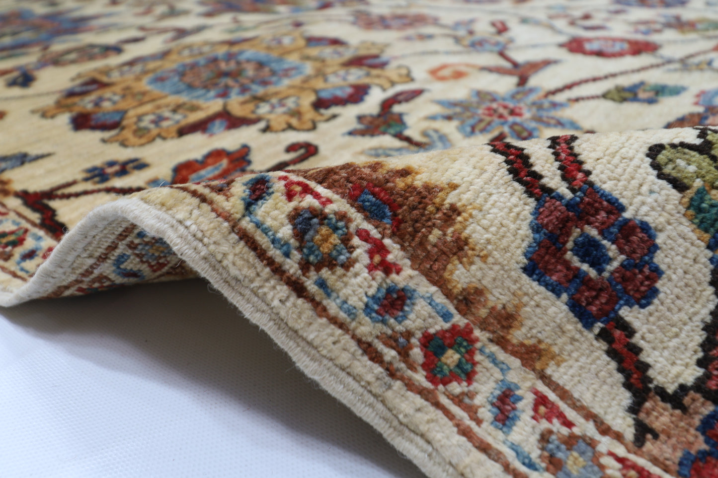 305 x 420 cm | Beige Floral Handmade Afghan Area Rug Hand Knotted Carpet Living Room Rug