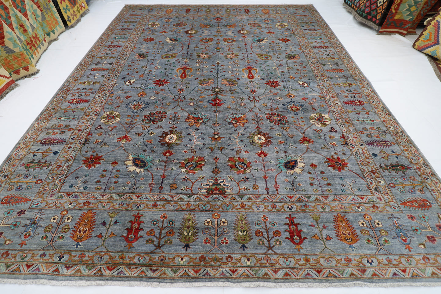 308 x 400 cm | Sultani Blueish Gray Handmade Afghan Area Rug Hand Knotted Carpet Living Room Rug