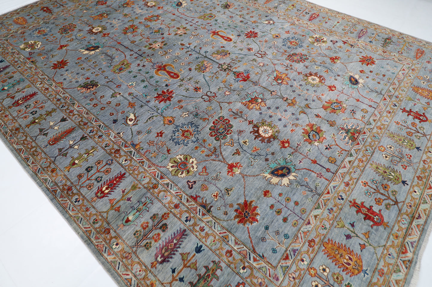 308 x 400 cm | Sultani Blueish Gray Handmade Afghan Area Rug Hand Knotted Carpet Living Room Rug