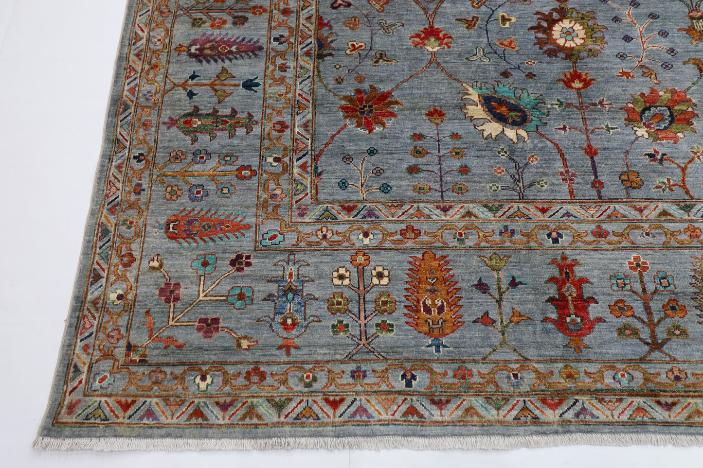 308 x 400 cm | Sultani Blueish Gray Handmade Afghan Area Rug Hand Knotted Carpet Living Room Rug