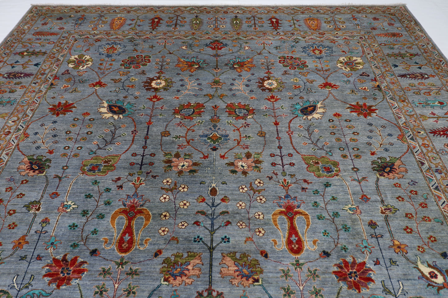 308 x 400 cm | Sultani Blueish Gray Handmade Afghan Area Rug Hand Knotted Carpet Living Room Rug