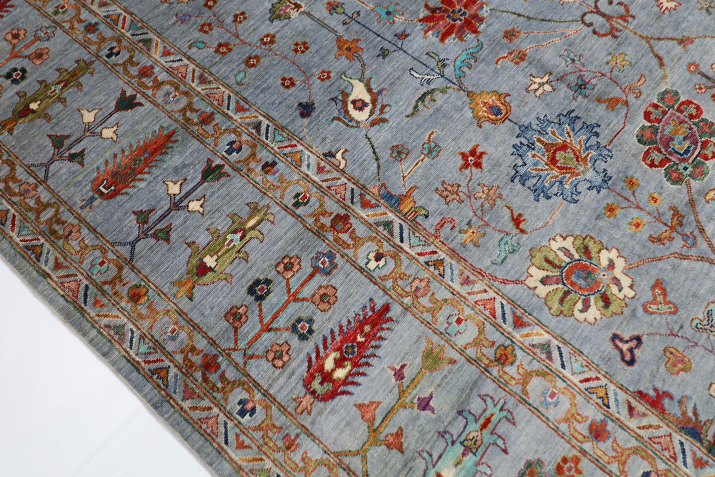 308 x 400 cm | Sultani Blueish Gray Handmade Afghan Area Rug Hand Knotted Carpet Living Room Rug