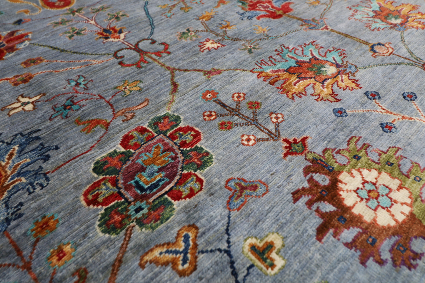 308 x 400 cm | Sultani Blueish Gray Handmade Afghan Area Rug Hand Knotted Carpet Living Room Rug