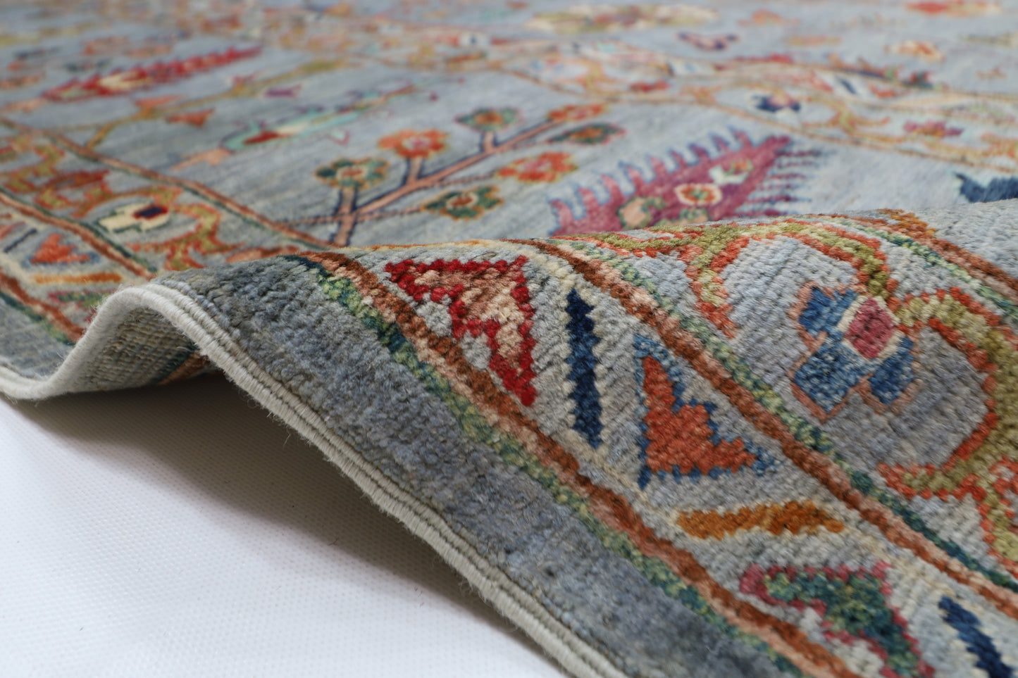 308 x 400 cm | Sultani Blueish Gray Handmade Afghan Area Rug Hand Knotted Carpet Living Room Rug