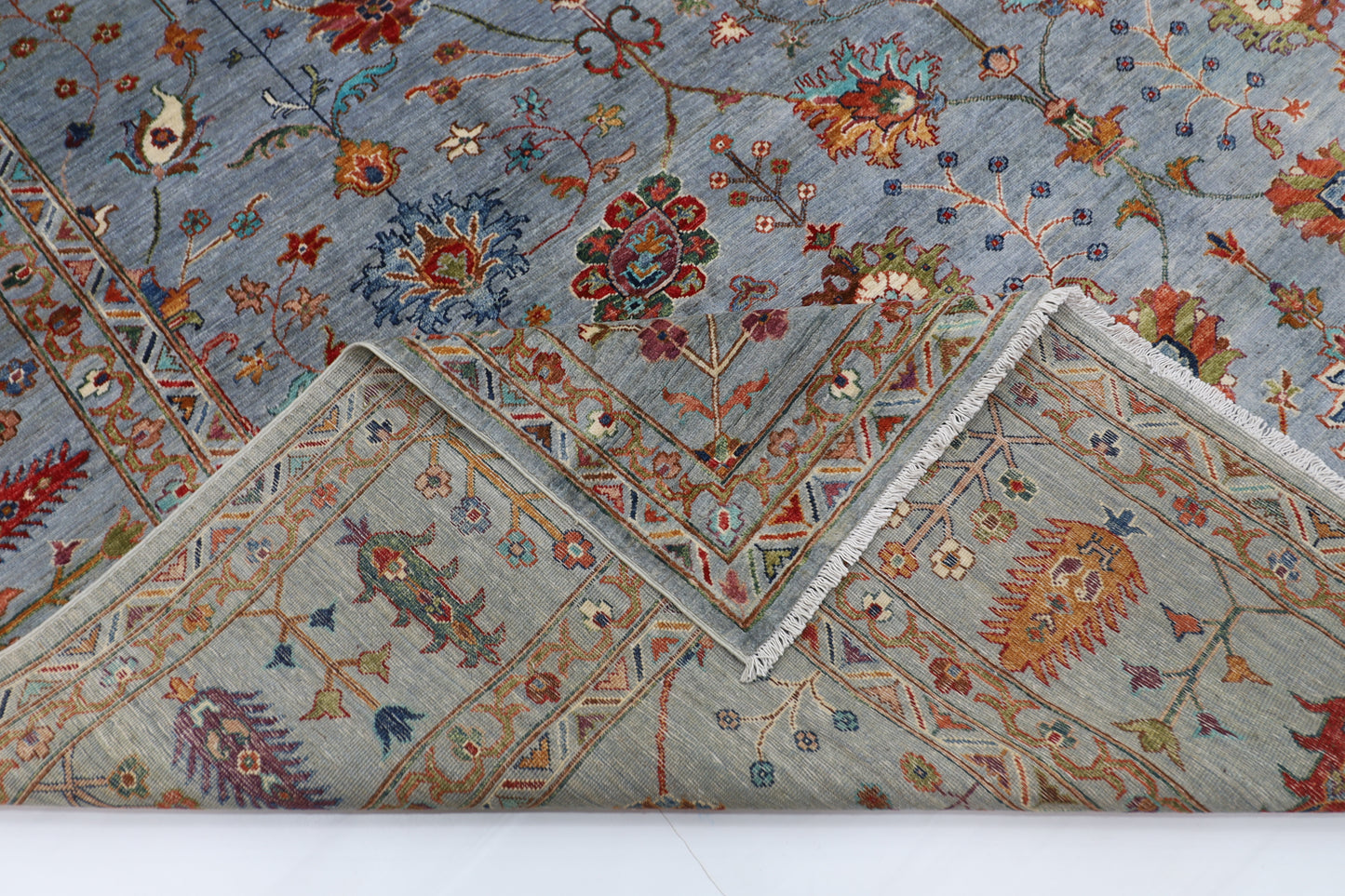 308 x 400 cm | Sultani Blueish Gray Handmade Afghan Area Rug Hand Knotted Carpet Living Room Rug