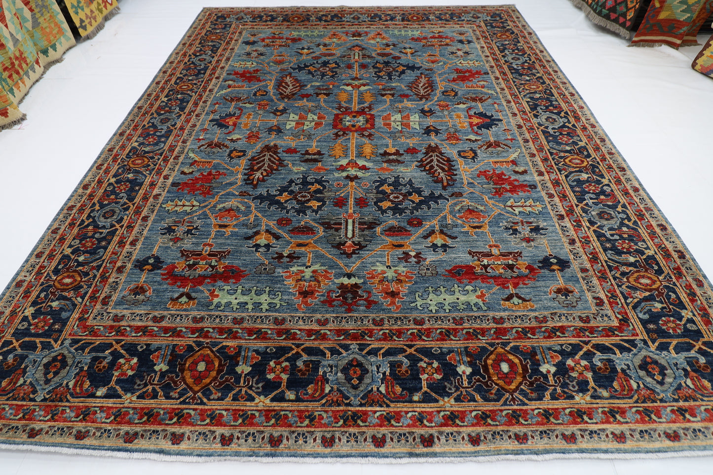 277 x 362 cm | Blue Aryana Handmade Afghan Area Rug Hand Knotted Carpet Living Room Rug