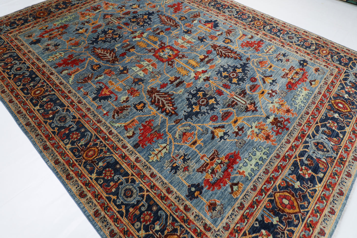 277 x 362 cm | Blue Aryana Handmade Afghan Area Rug Hand Knotted Carpet Living Room Rug