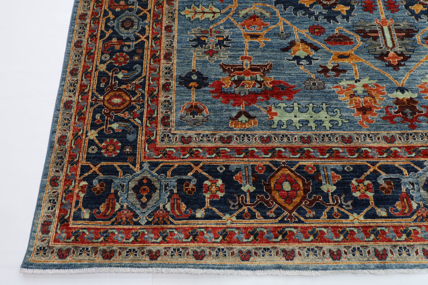 277 x 362 cm | Blue Aryana Handmade Afghan Area Rug Hand Knotted Carpet Living Room Rug