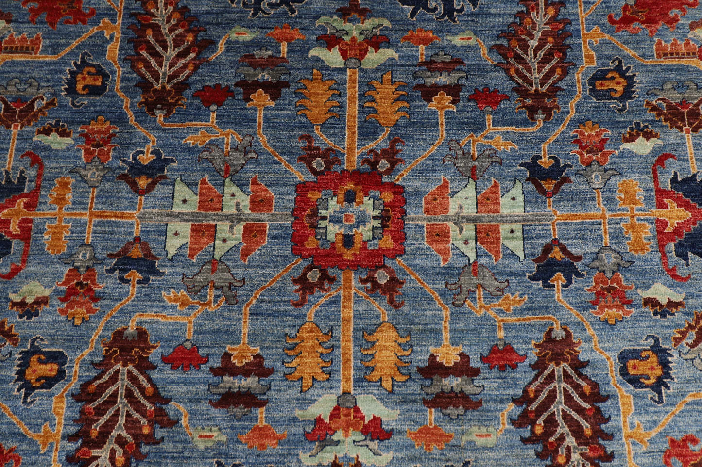 277 x 362 cm | Blue Aryana Handmade Afghan Area Rug Hand Knotted Carpet Living Room Rug