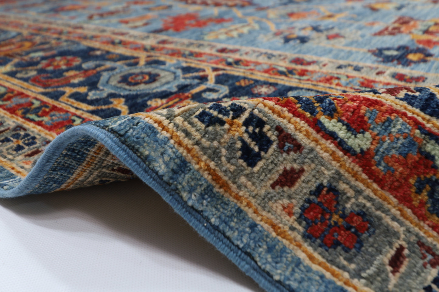 277 x 362 cm | Blue Aryana Handmade Afghan Area Rug Hand Knotted Carpet Living Room Rug