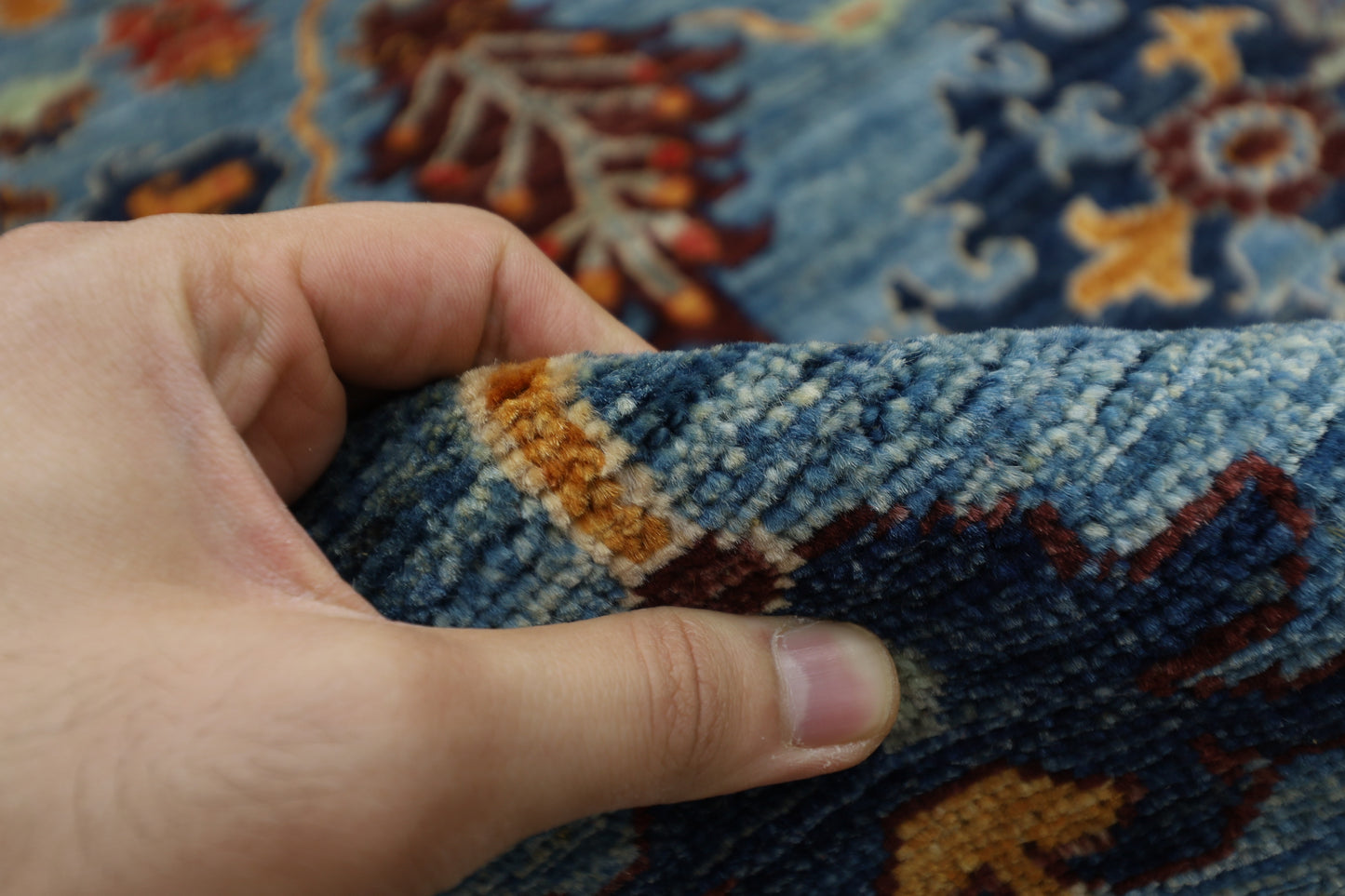 277 x 362 cm | Blue Aryana Handmade Afghan Area Rug Hand Knotted Carpet Living Room Rug