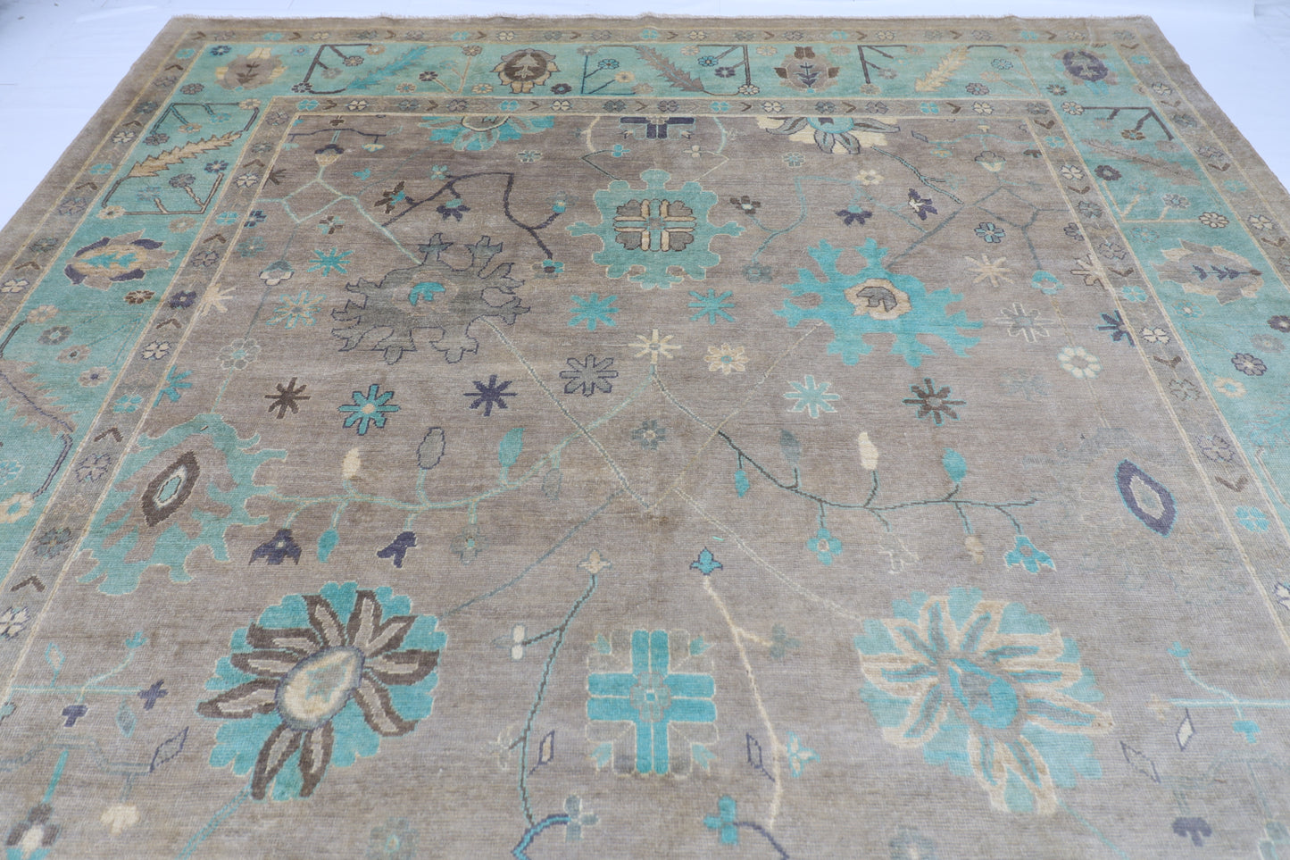 306 x 420 cm | Oushak Gray Handmade Afghan Area Rug Hand Knotted Carpet Living Room Rug