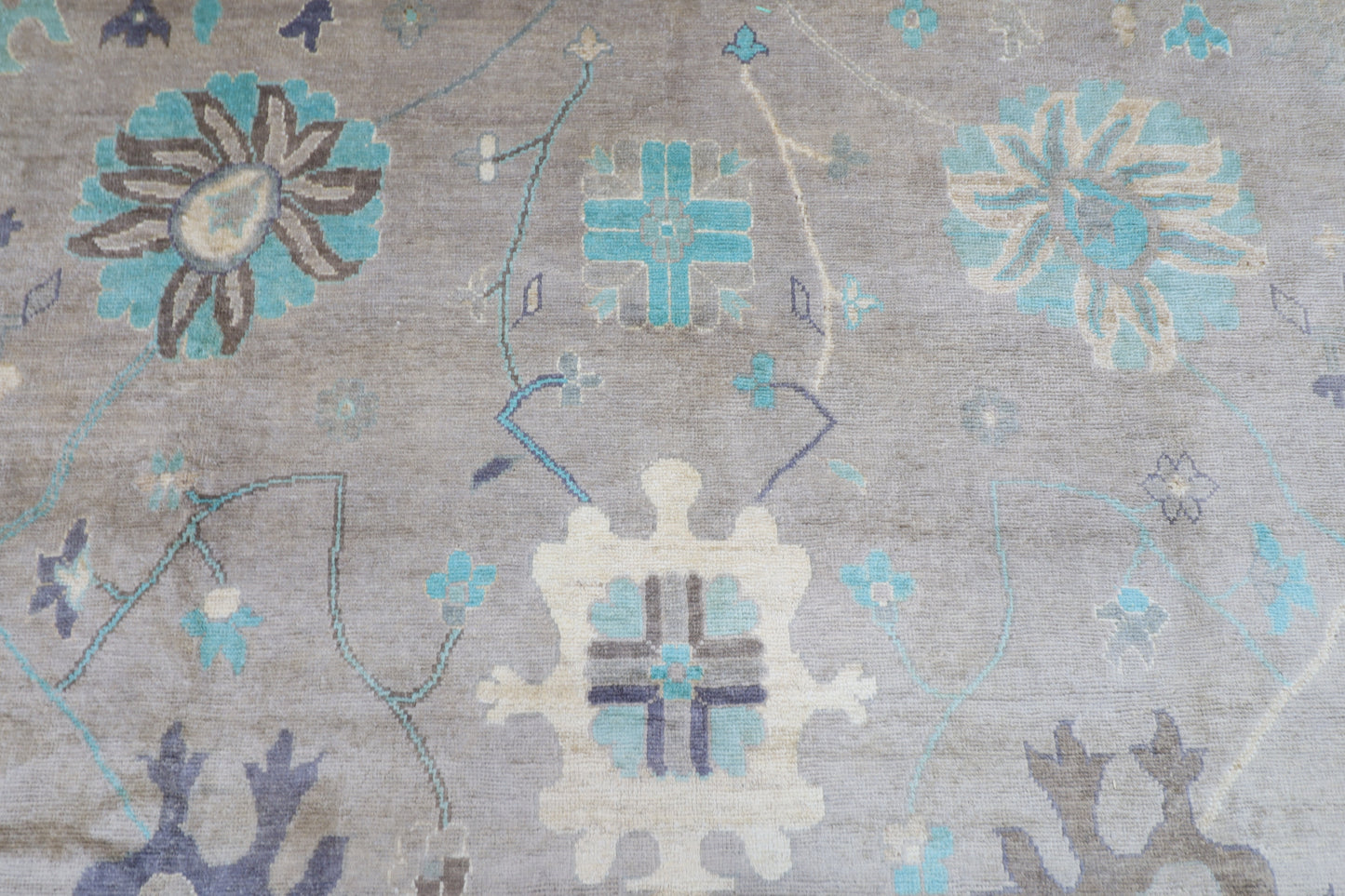 306 x 420 cm | Oushak Gray Handmade Afghan Area Rug Hand Knotted Carpet Living Room Rug