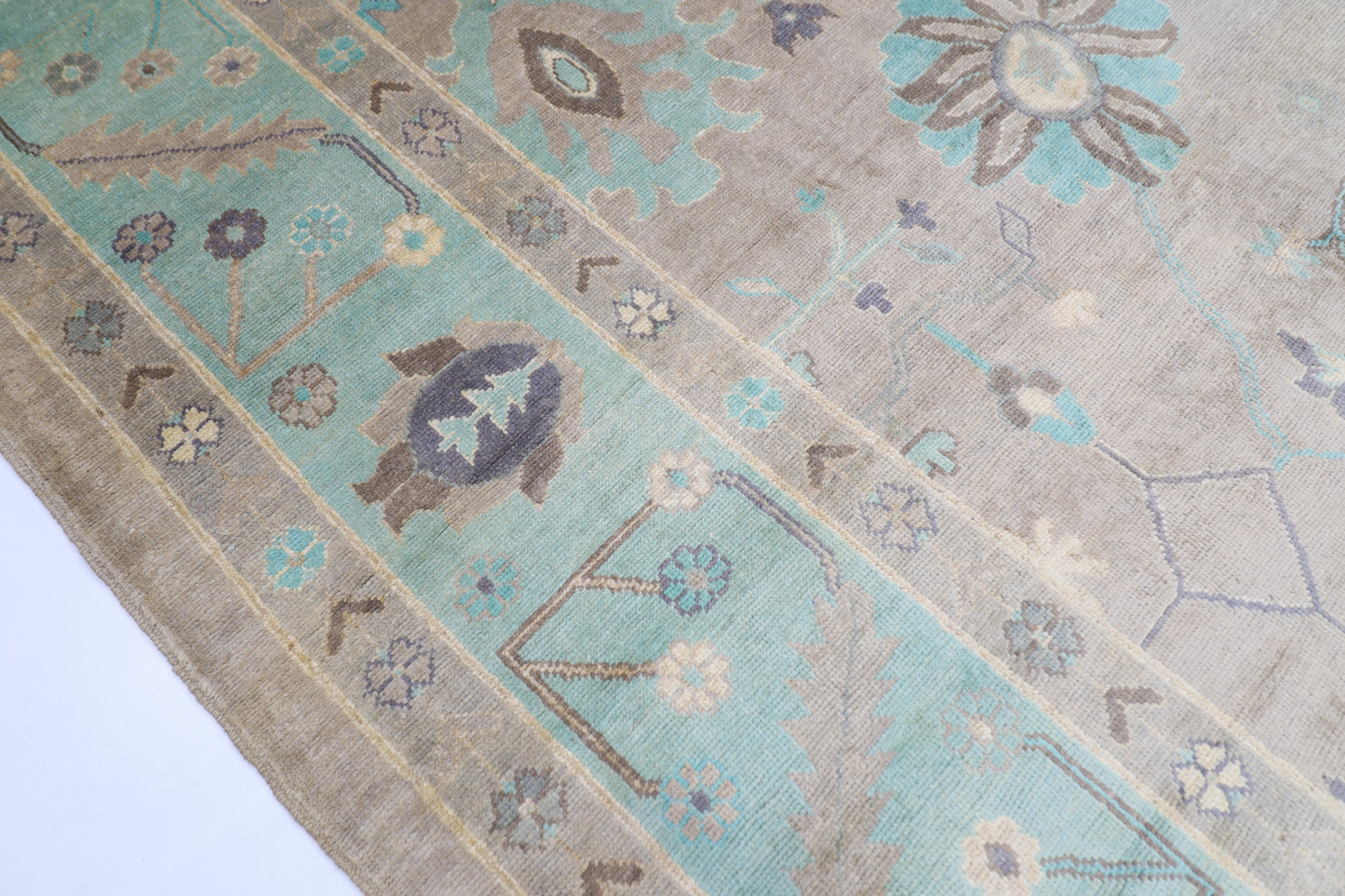 306 x 420 cm | Oushak Gray Handmade Afghan Area Rug Hand Knotted Carpet Living Room Rug