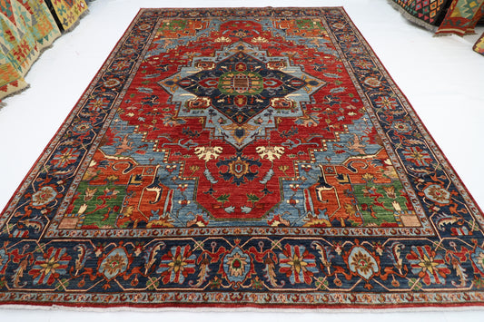 272 x 360 cm | Heriz Red Handmade Afghan Area Rug Hand Knotted Carpet Living Room Rug