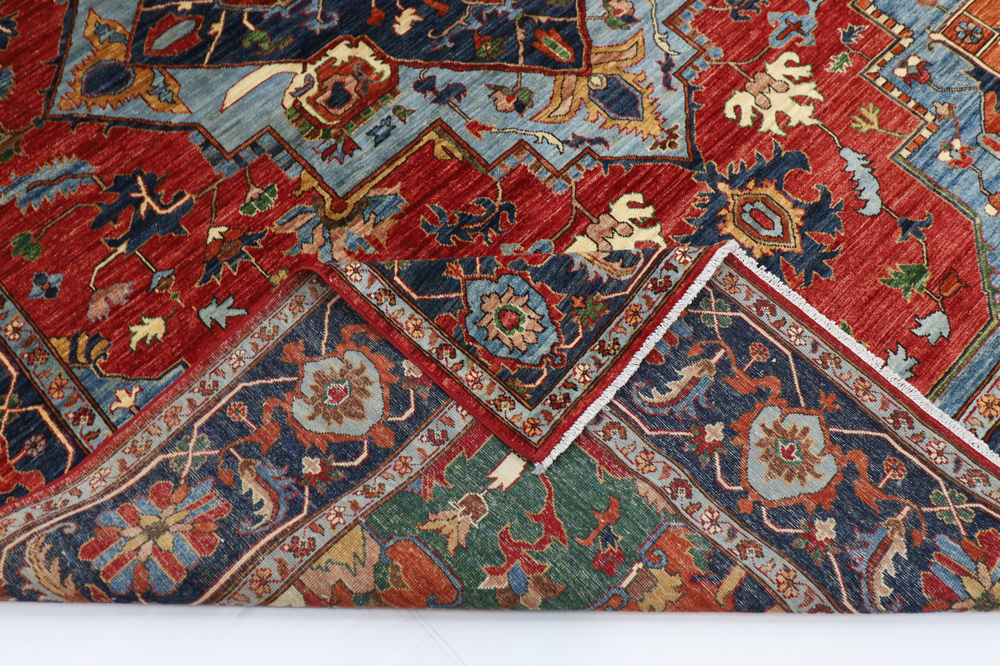 272 x 360 cm | Heriz Red Handmade Afghan Area Rug Hand Knotted Carpet Living Room Rug