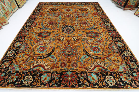277 x 356 cm | Sickle Leaf Afghan Handmade Carpet Gold Colour